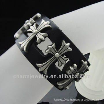 Banda de pulsera de cuero hecha a mano de joyería de los hombres de antigüedad de cuero negro Pulseras de cuero genuino BGL-029